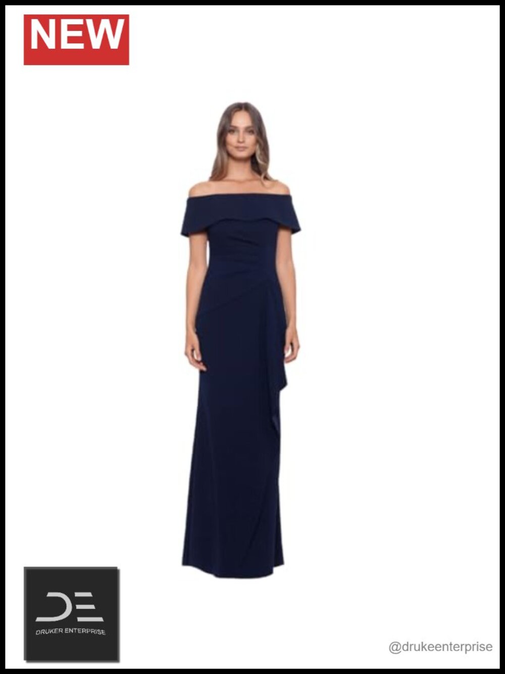 Off-Shoulder Floor-Length Gown with Draped Detail & Fitted Silhouette